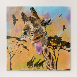 Quebra-cabeça Engraçada Girafa Tongue Para Fora Piscar os olhos