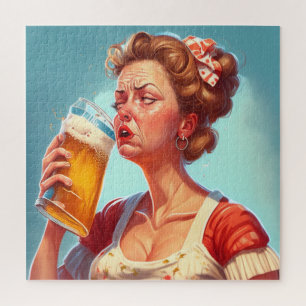 Quebra-cabeça Engraçada Senhora Bebendo a Cerveja