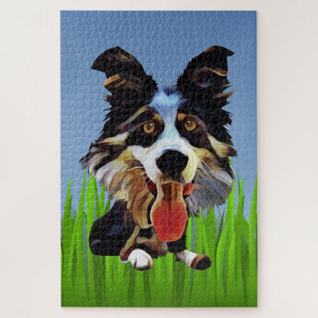 Quebra-cabeça Engraçado Borda de Cartoon Collie 1014 Quebra-cabe (Vertical)