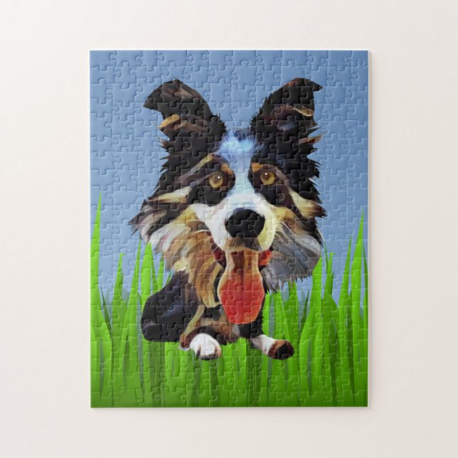 Quebra-cabeça Engraçado Borda de Cartoon Collie 252 Piece Quebra (Vertical)