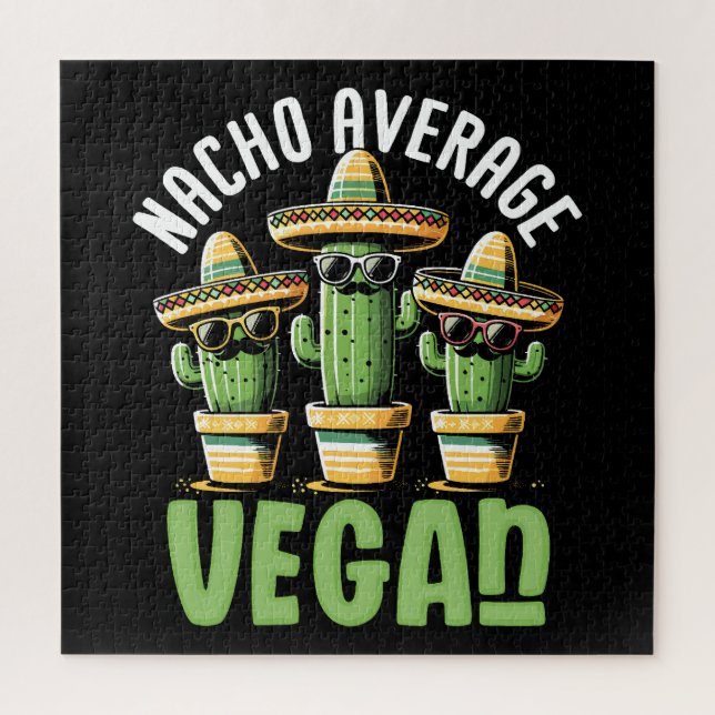 Quebra-cabeça Engraçado Cactus Sombrero Nacho Média Vegan (Vertical)