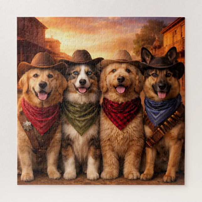 Quebra-cabeça Engraçado de Cães Cowboys | Arte de  (Vertical)
