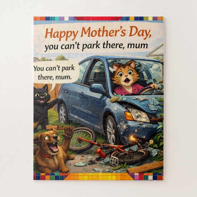 Quebra-cabeça engraçado do Dia das Mães com gato,  (Vertical)