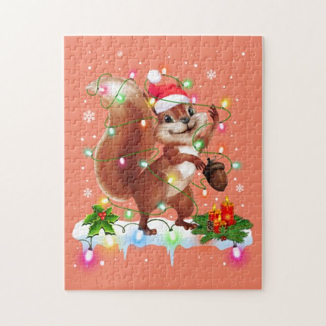 Quebra-cabeça Engraçado Esquilo Decoração de Natal Santa Hat Xma (Vertical)