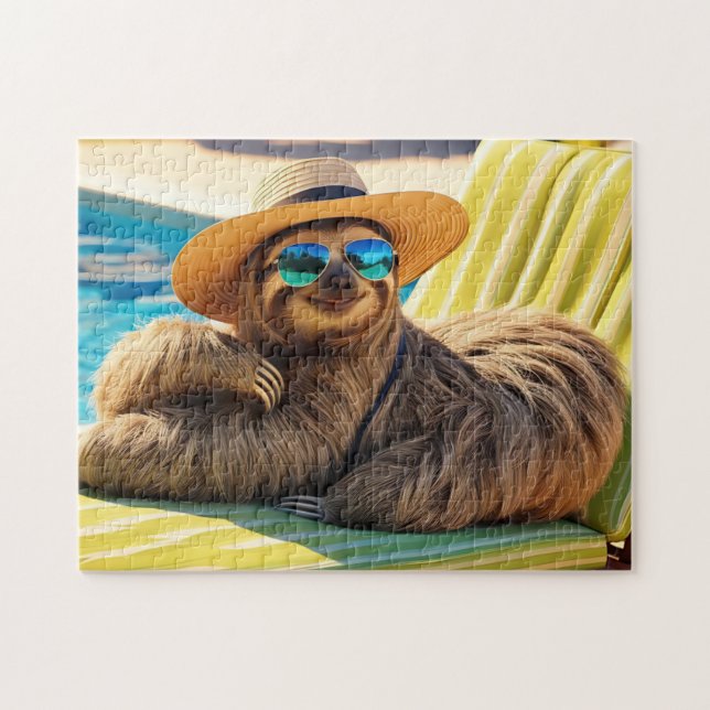 Quebra-cabeça Engraçado Lama nos óculos de sol pela Piscina (Horizontal)