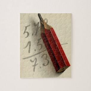 Quebra-cabeça Equação Matemática com Lápis Vermelho, Vintage Bus