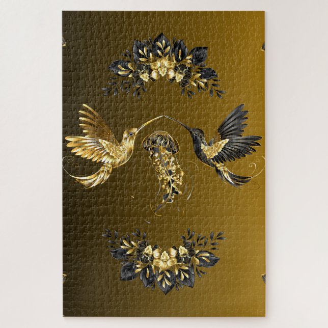 Quebra-cabeça Equilíbrio Dourado – Floral Escuro Elegante  (Vertical)