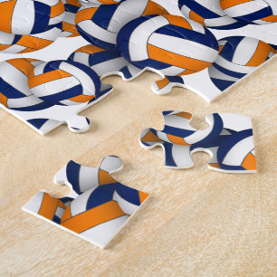 Quebra-cabeça equipe de vôlei de laranja azul cores moças nome