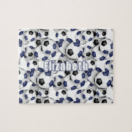 Quebra-cabeça equipe negra azul colorido futebol feminino