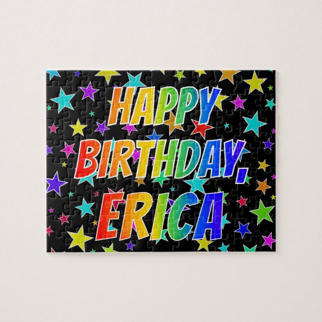 Quebra-cabeça "ERICA" Primeiro Nome, Diversão "FELIZ ANIVERSÁRIO (Horizontal)