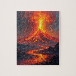 Quebra-cabeça erupção vulcânica com correntes de lava