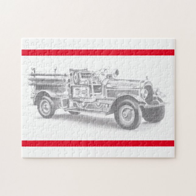 Quebra-cabeça esboço a lápis de caminhão de bombeiros antigo des (Horizontal)