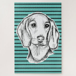 Quebra-cabeça esboço desenhado à mão de cachorro dachshund preto