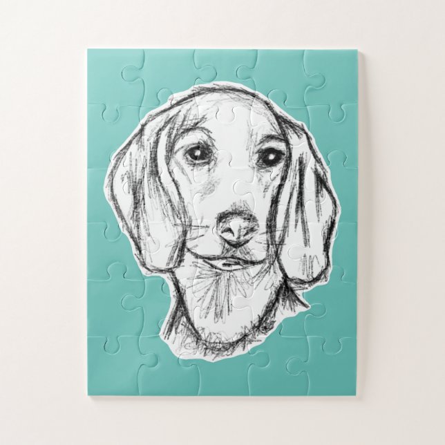 Quebra-cabeça esboço desenhado à mão de dachshund cachorro filho (Vertical)