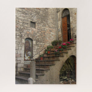 Quebra-cabeça Escadas de Flores Vermelhas em Assisi - quebra-cab