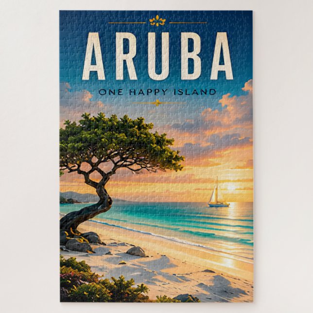 Quebra-cabeça 🌴 Escape para a Praia Caribenha de Aruba ☀️ (Vertical)