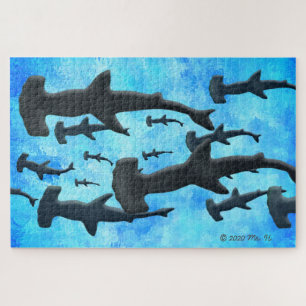 Quebra-cabeça Escola de Tubarões Hammerhead em Silhouette