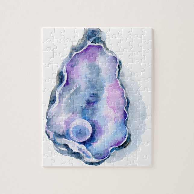 Quebra-cabeça Escudo de ostra da aguarela com pérola (Vertical)