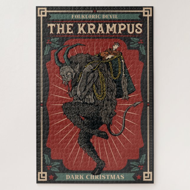 Quebra-cabeça Escuro Natal Folclórico Demônio Krampus Saco de Br (Vertical)