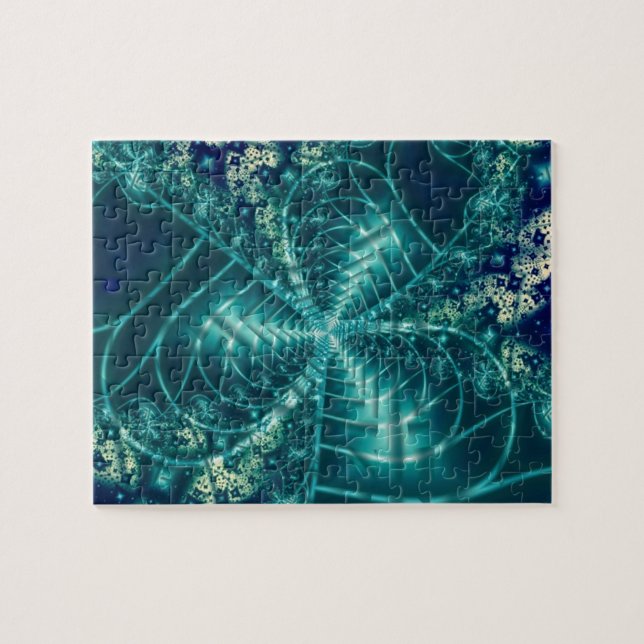 Quebra-cabeça Espaço | Arte Fractal Azul e Branca (Horizontal)