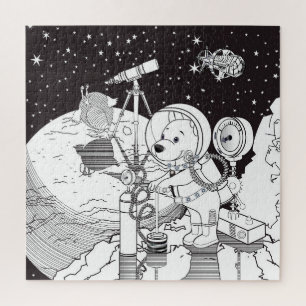 Quebra-cabeça Espaço corante com um filhote de astronauta