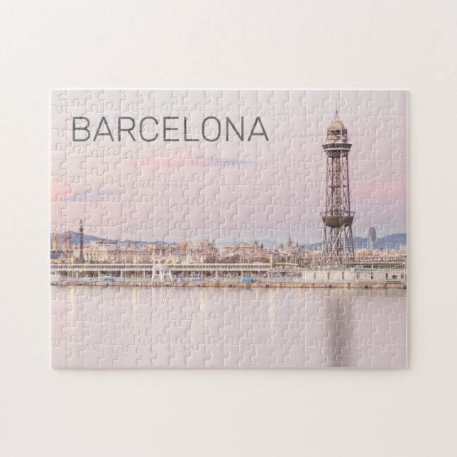 Quebra-cabeça Espanha Catalunha de Barcelona Skyline Sunset (Horizontal)