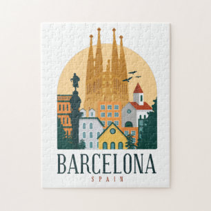 Quebra-cabeça Espanha de Barcelona Skyline Vintage