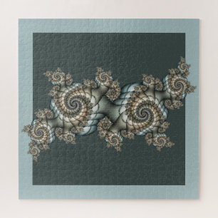 Quebra-cabeça Espirais de Arte Fractal Azul-abstrato Beige
