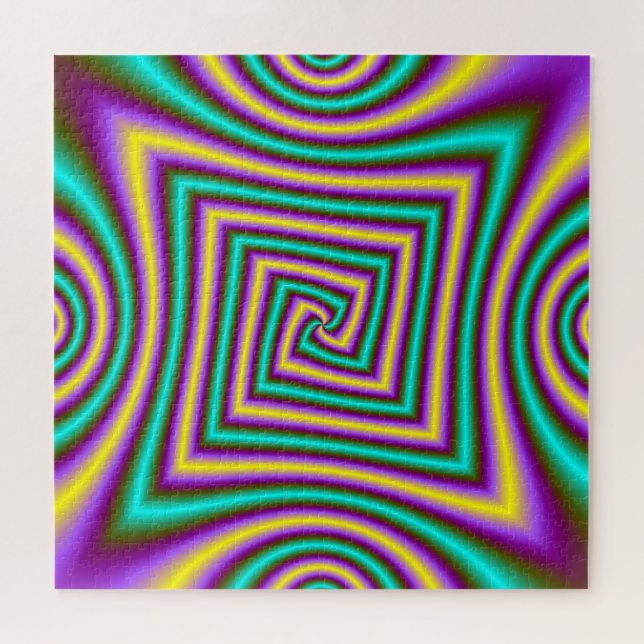 Quebra-cabeça Espiral Angular em Amarelo Violeta e Verde (Horizontal)