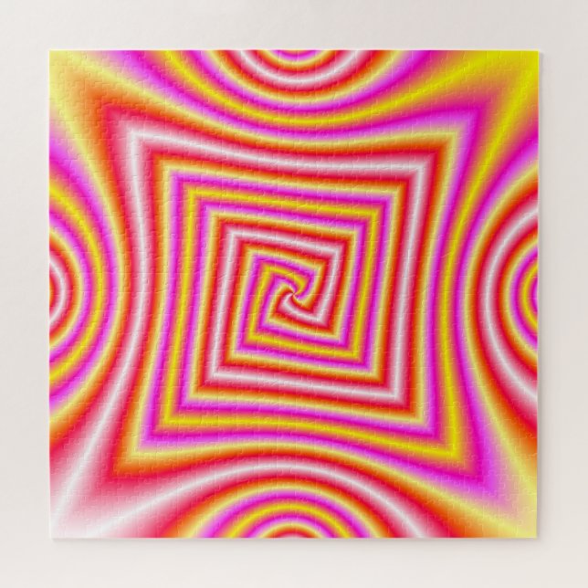 Quebra-cabeça Espiral Angular em Rosa Amarelo Vermelho e Branco (Horizontal)
