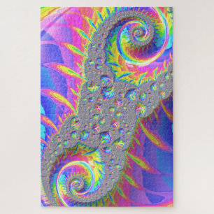 Quebra-cabeça Espiral Fractal Arco-íris Neon Arte Digital Abstra