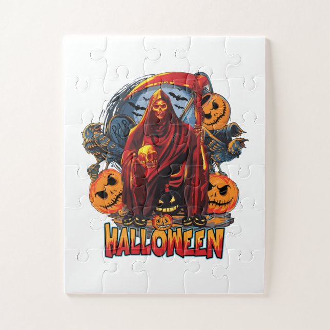Quebra-cabeça Esqueleto de Mau de Halloween, Abóbora (Vertical)