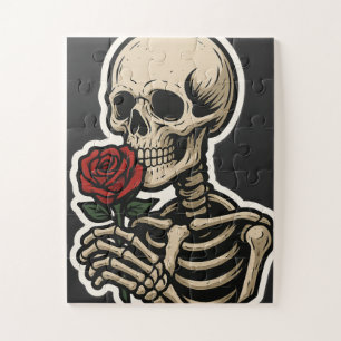 Quebra-cabeça Esqueleto segurando um Rosa - Adesivo Gótico Artís