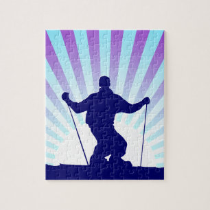 Quebra-cabeça esquiador em declive