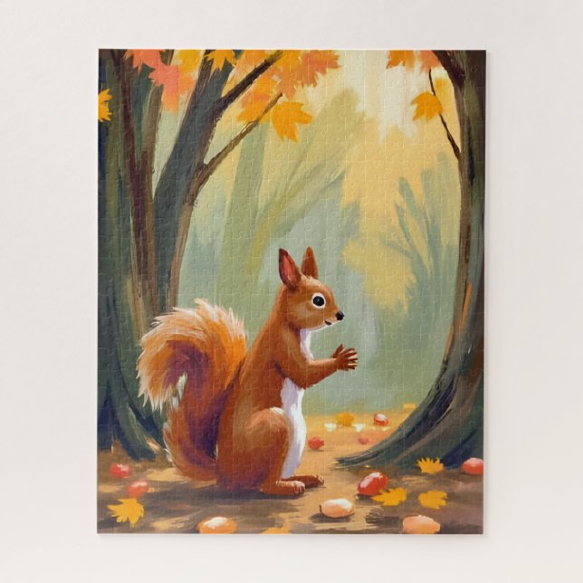 Quebra-cabeça Esquilo de Floresta | Aquarela de Animal de Outono (Vertical)