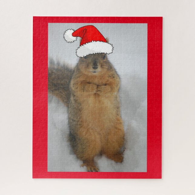 Quebra-cabeça Esquilo de Natal com Santa Hat (Vertical)