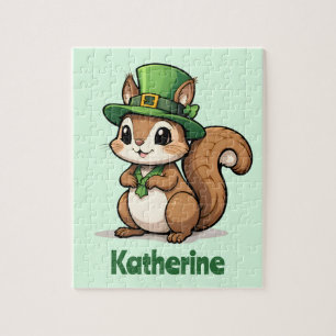 Quebra-cabeça Esquilo Fofo Personalizado do Dia de São Patrício
