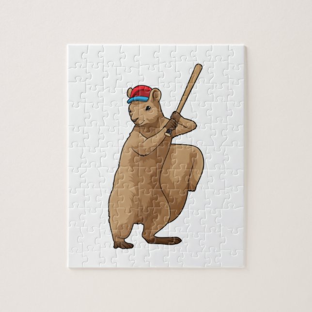 Quebra-cabeça Esquilo no Baseball com bastão de beisebol (Vertical)