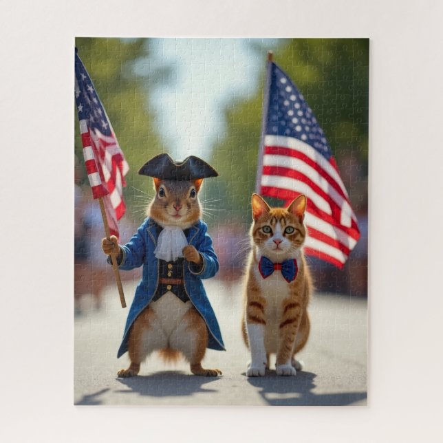Quebra-cabeça Esquilo Patriótico e Gato (Vertical)