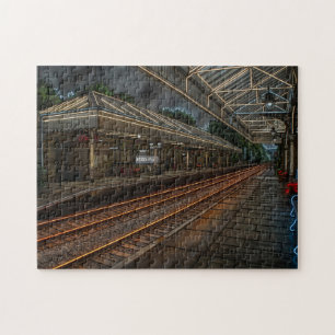 Quebra-cabeça Estação de Trem Hebden Bridge Arte em Neon Vintage