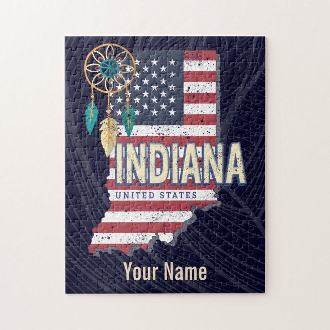 Quebra-cabeça Estado de Indiana Estados Unidos - Retro Map Vinta (Vertical)
