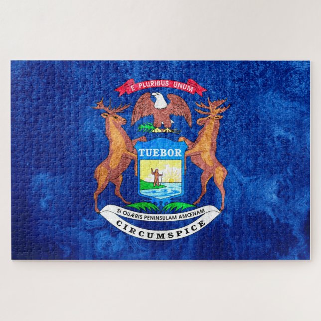 Quebra-cabeça Estado do Michigan Flag Grunge (Horizontal)