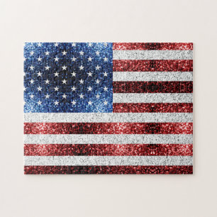 Quebra-cabeça Estados Unidos: bandeira azul-vermelho brilha