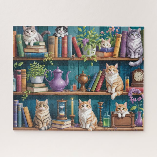 Quebra-cabeça Estante Mágica de Gatos (Horizontal)