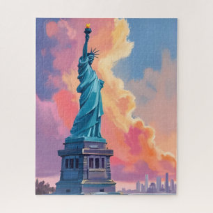 Quebra-cabeça Estátua da Liberdade Cidade de Nova York Aquarela