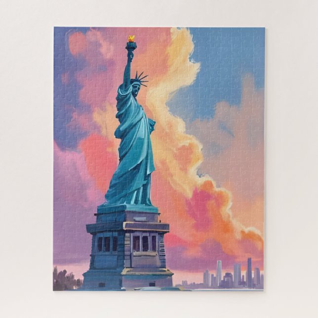 Quebra-cabeça Estátua da Liberdade Cidade de Nova York Aquarela (Vertical)