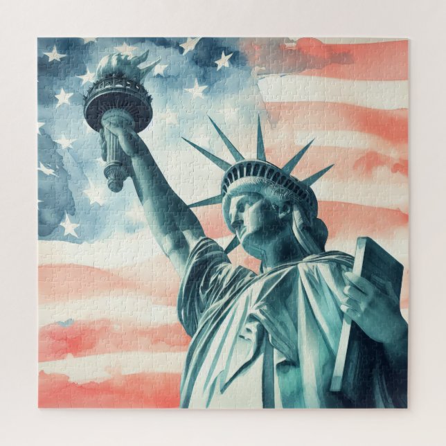 Quebra-cabeça Estátua da Liberdade com bandeira americana (Vertical)