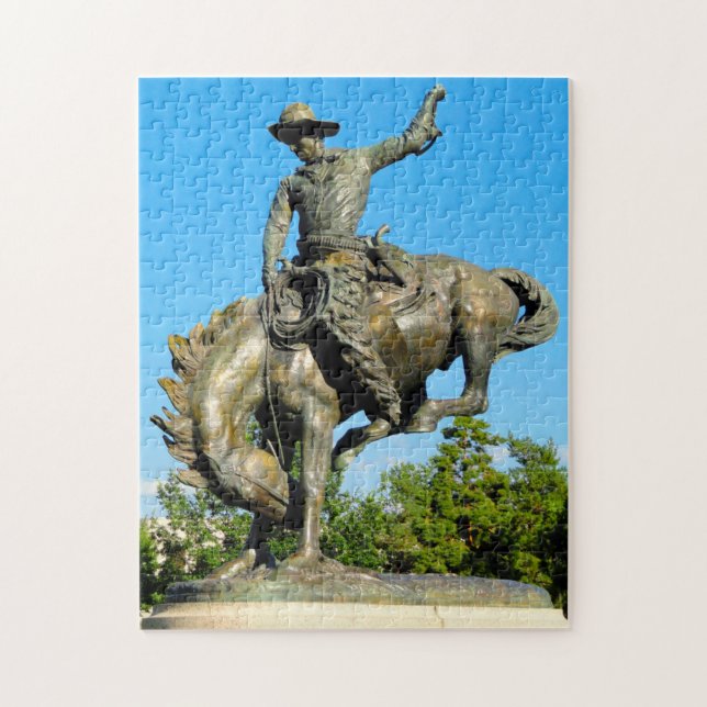 Quebra-cabeça Estátua de Cowboy de Rodeio Colorado. (Vertical)