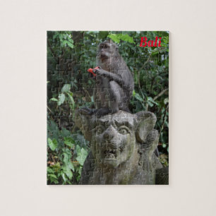 Quebra-cabeça Estátua do Templo de Bali Indonésia com Macaque
