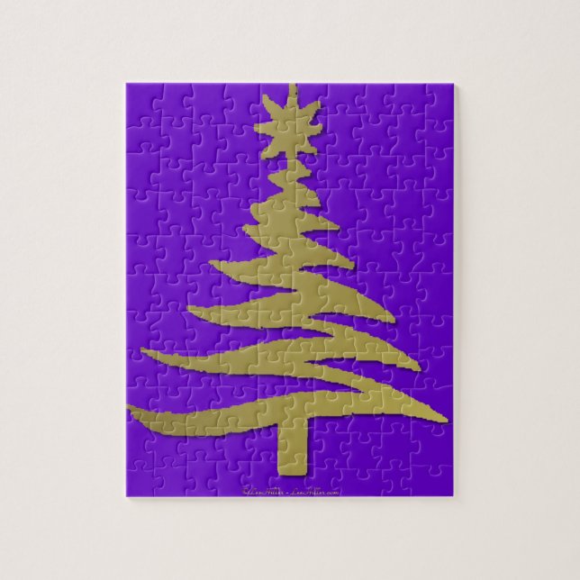 Quebra-cabeça Estêncil de Árvore de Natal Dourado (Vertical)